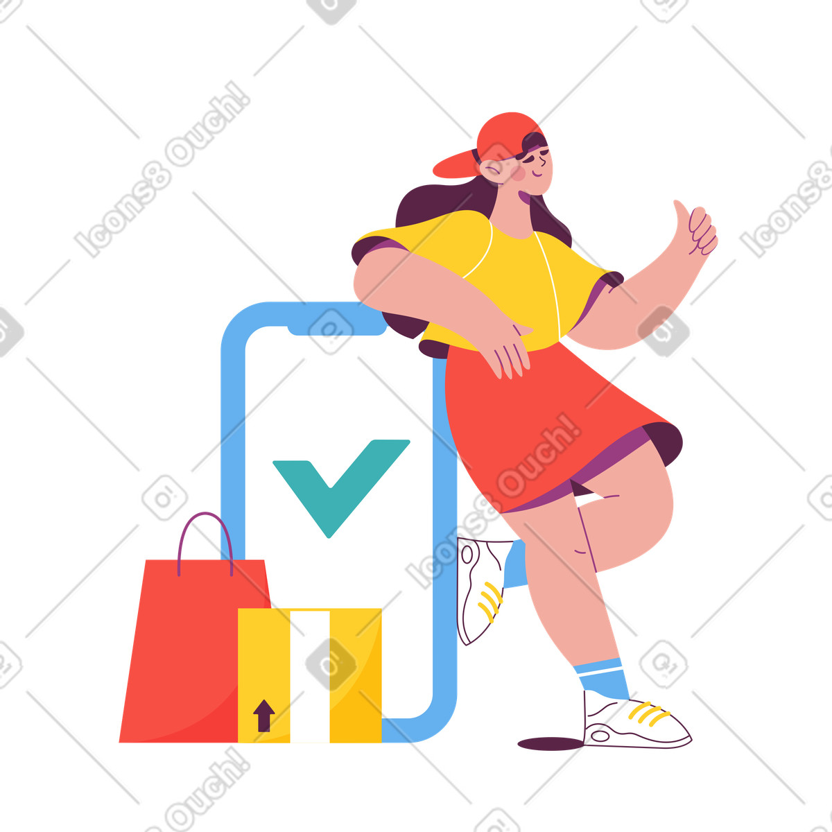 Woman getting online delivery illustrazione in stile Sammy scarica in PNG, SVG