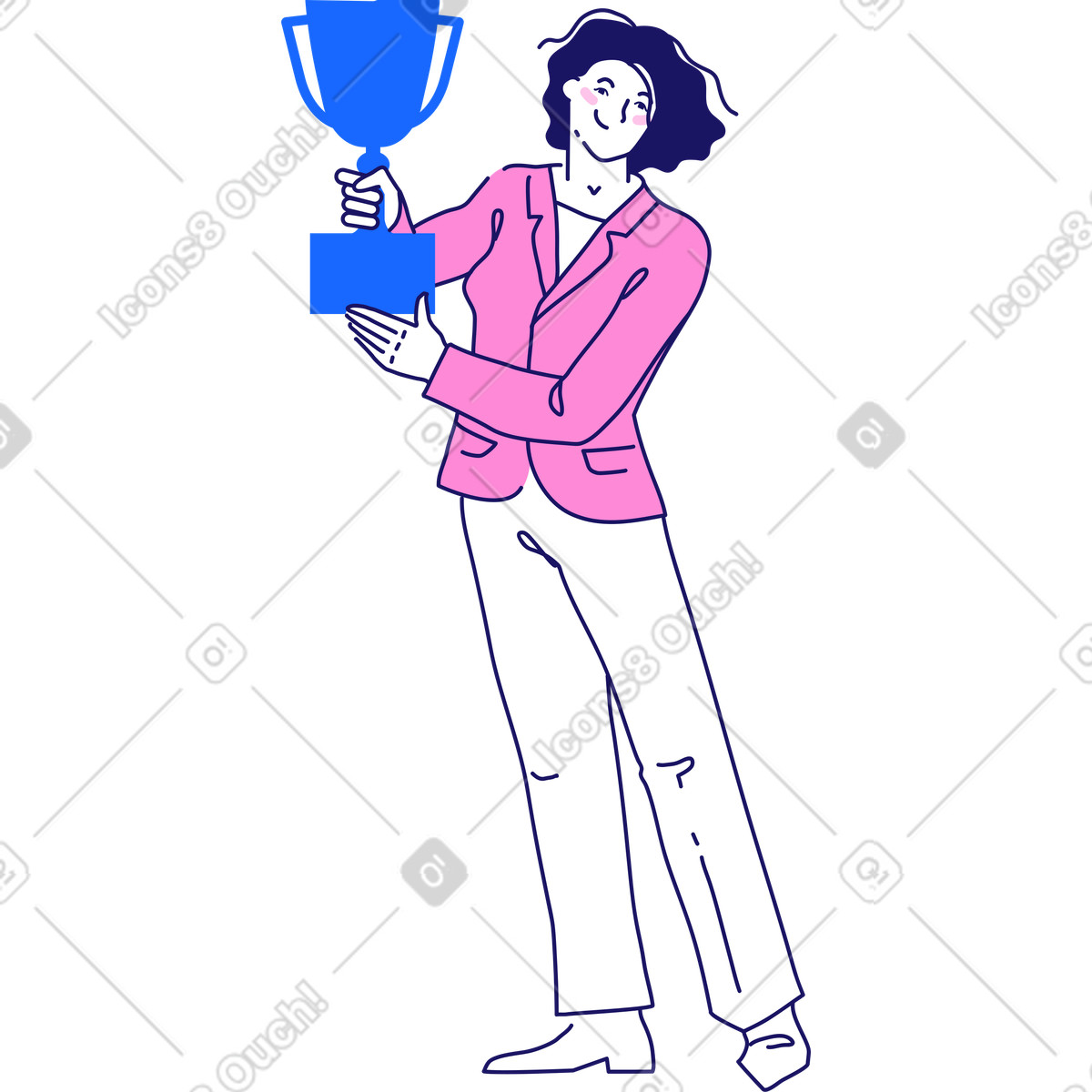Illustration Fille gagnante avec la coupe dans le style Matey à télécharger aux formats PNG, SVG