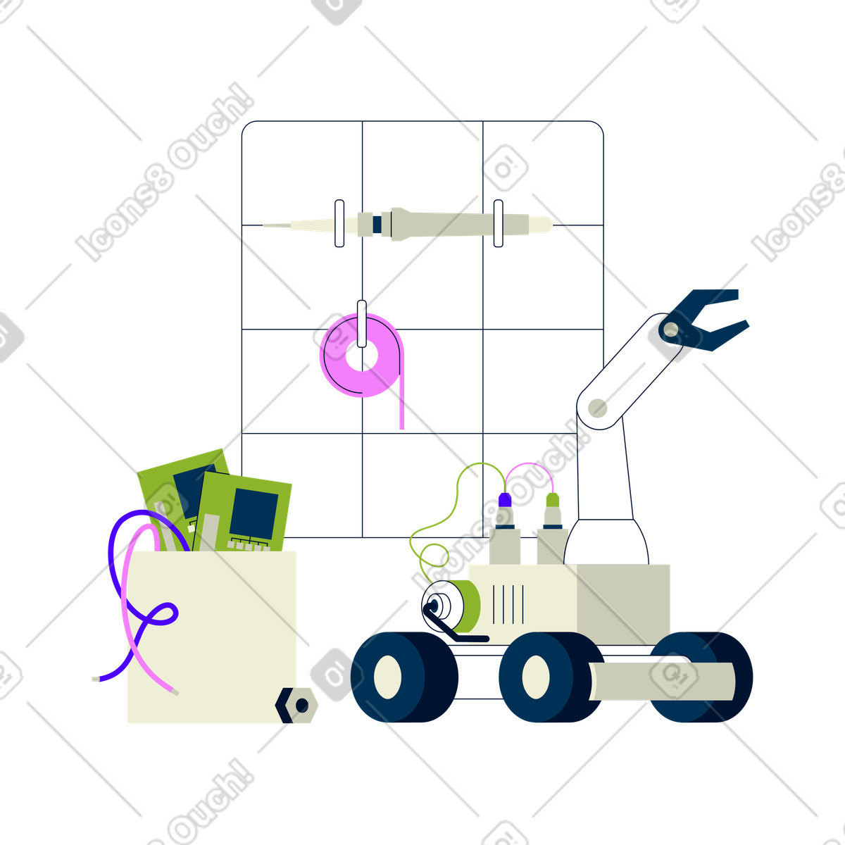 Robotik, mechanik, ingenieurwesen und automatisierung-Illustration im Cubes-Stil als Download in PNG, SVG