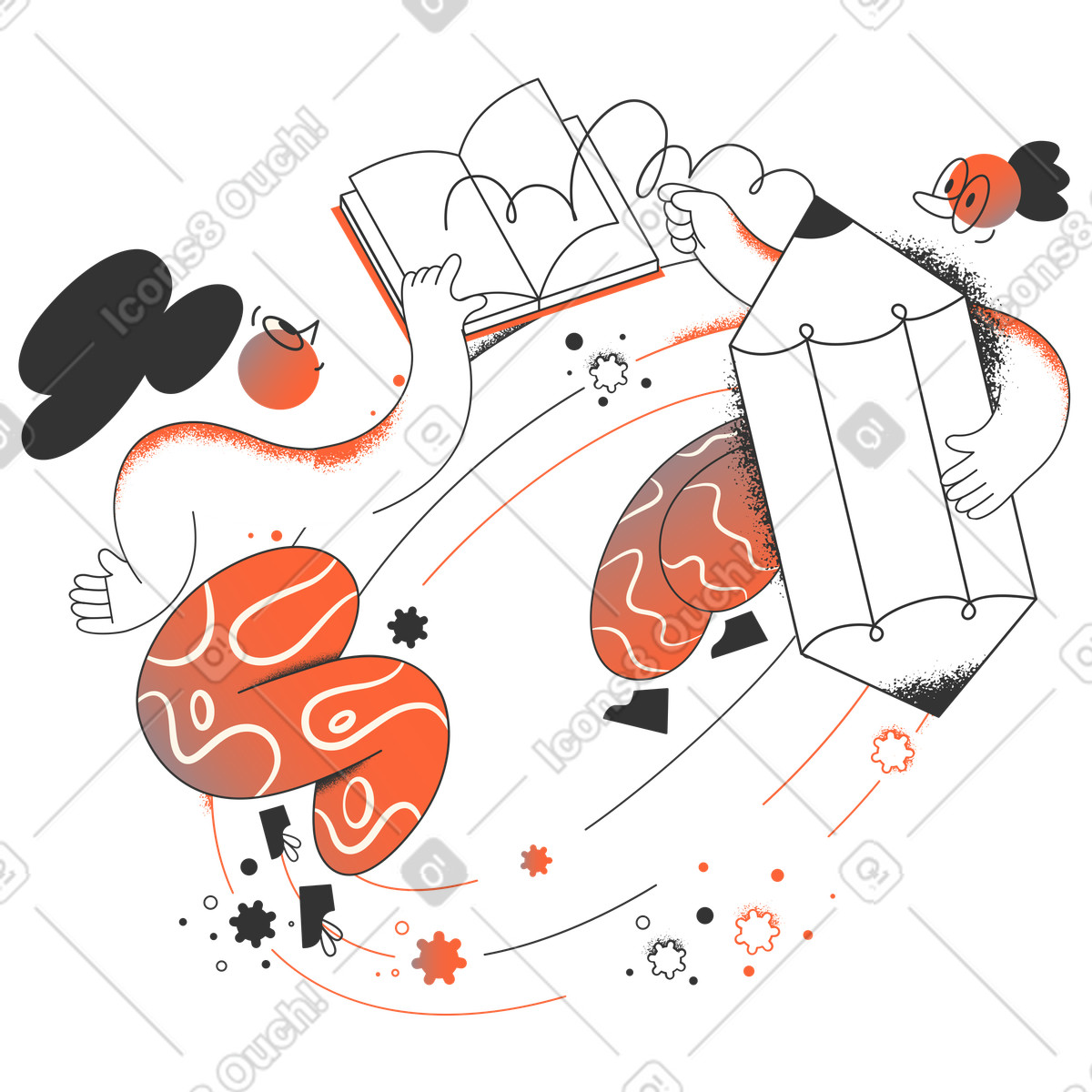 Writing and reading illustration in Crayon style download in PNG, SVG