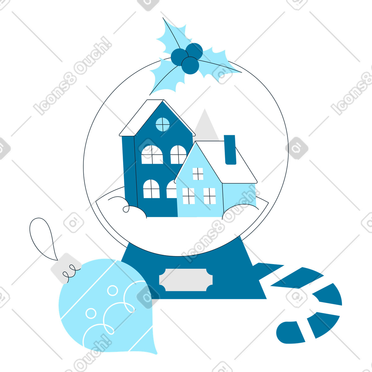 Snow globe with Christmas houses, Winter holiday decoration-Illustration im Indigo-Stil als Download in PNG, SVG