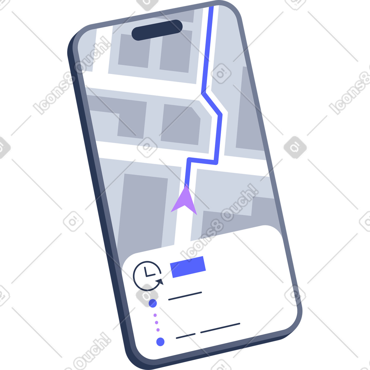 Telefon mit route auf der karte-Illustration im Lucent-Stil als Download in PNG, SVG