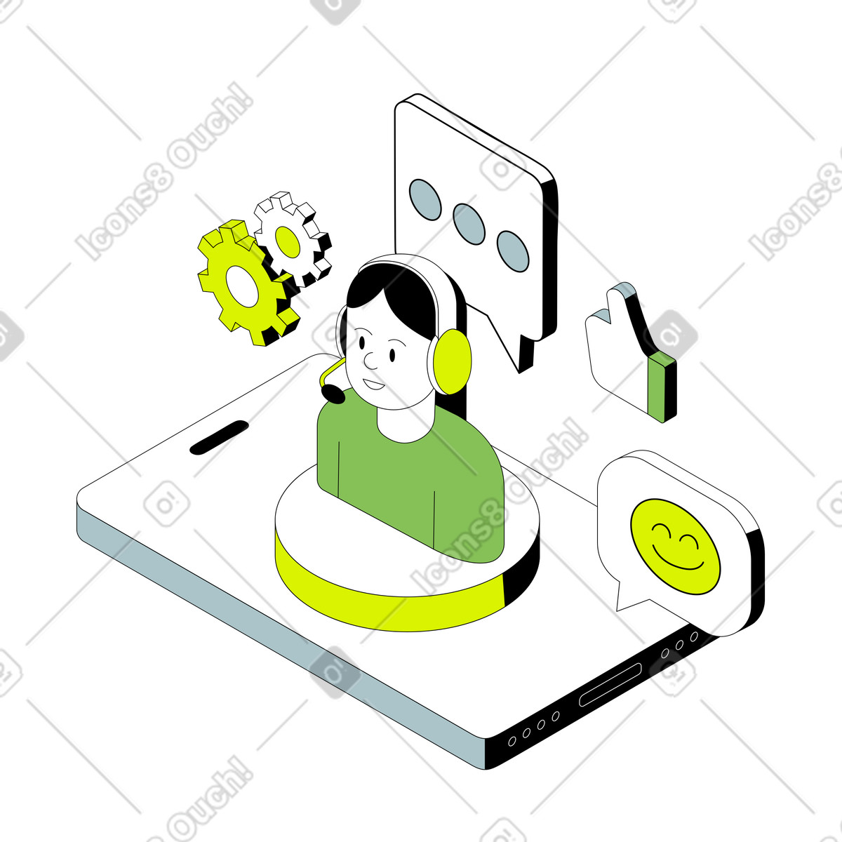 下载 Isometric 风格的 Remote customer care, Online helpdesk, Client troubleshooting 插画，支持 PNG、SVG 格式