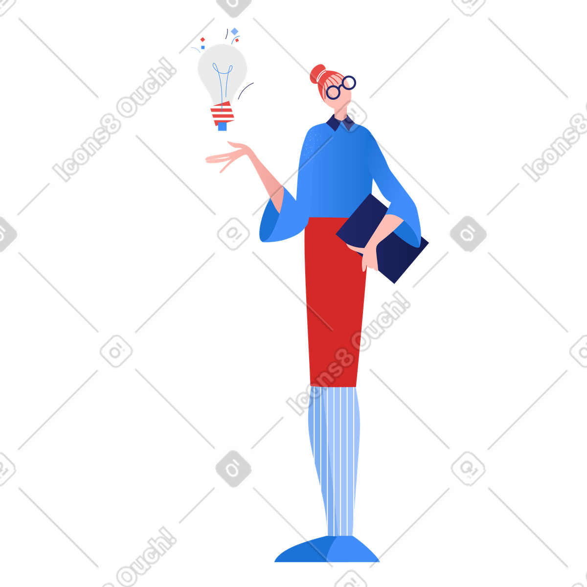Erfolgreiche geschäftsfrau macht sich eine idee zunutze-Illustration im Clip-Stil als Download in PNG, SVG