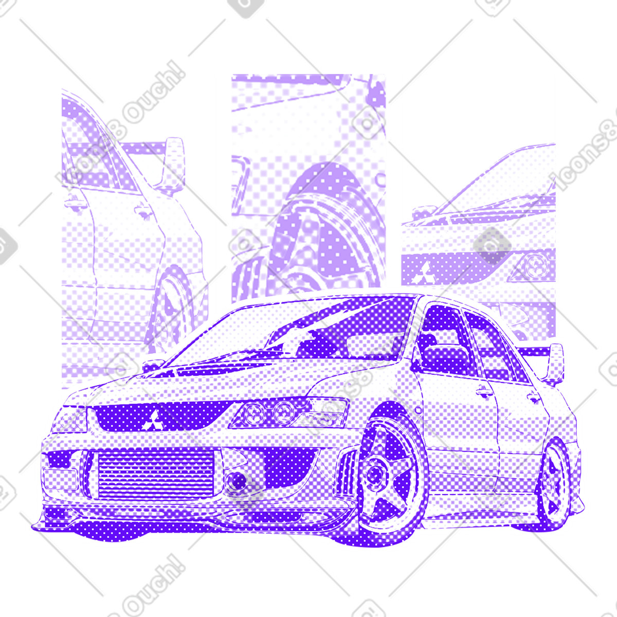 Mitsubishi lancer evo classic poster illustrazione in stile Halftone scarica in PNG, SVG