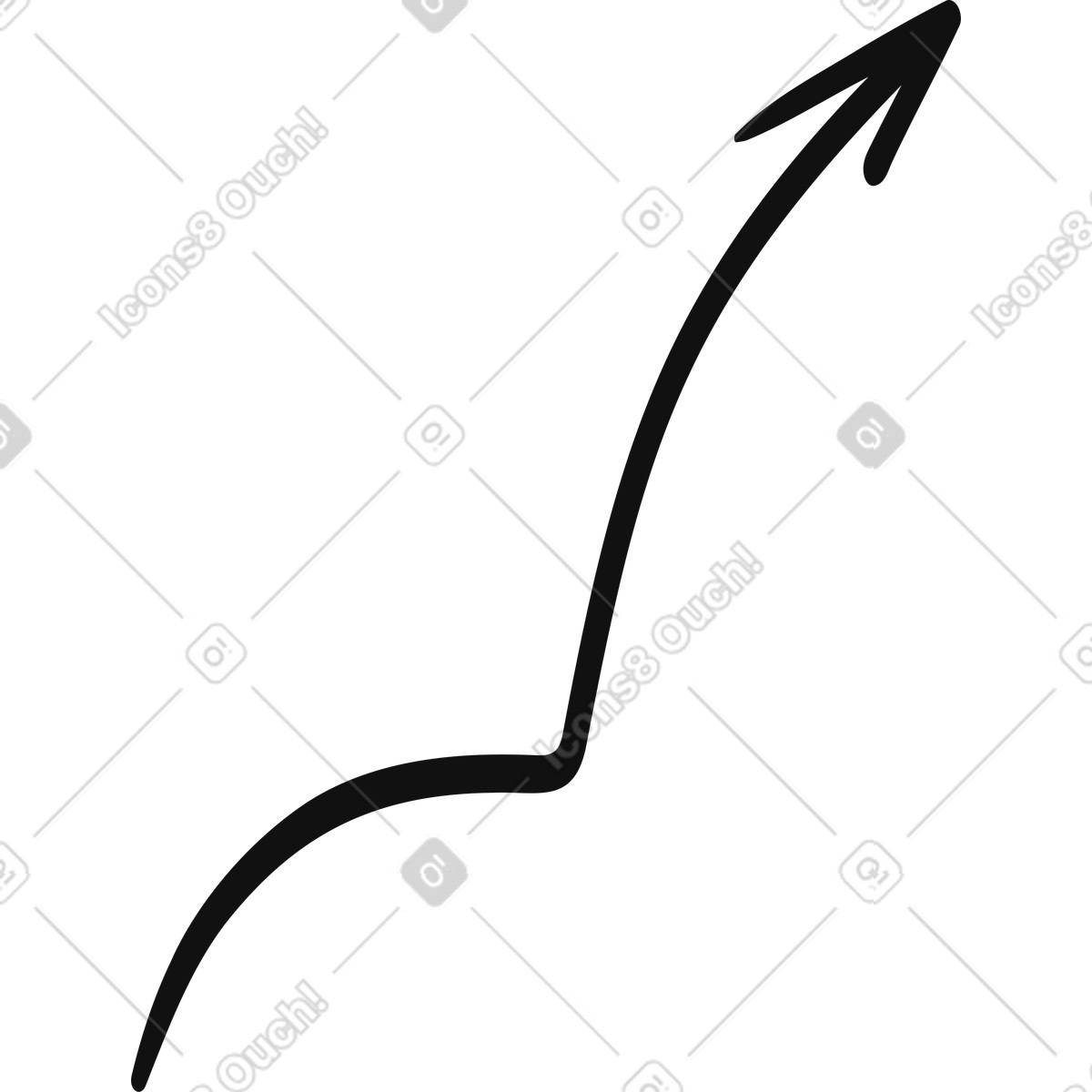 下载 Organic 风格的 Arrow curved upward line indicating growth and positive trend direction 插画，支持 PNG、SVG 格式