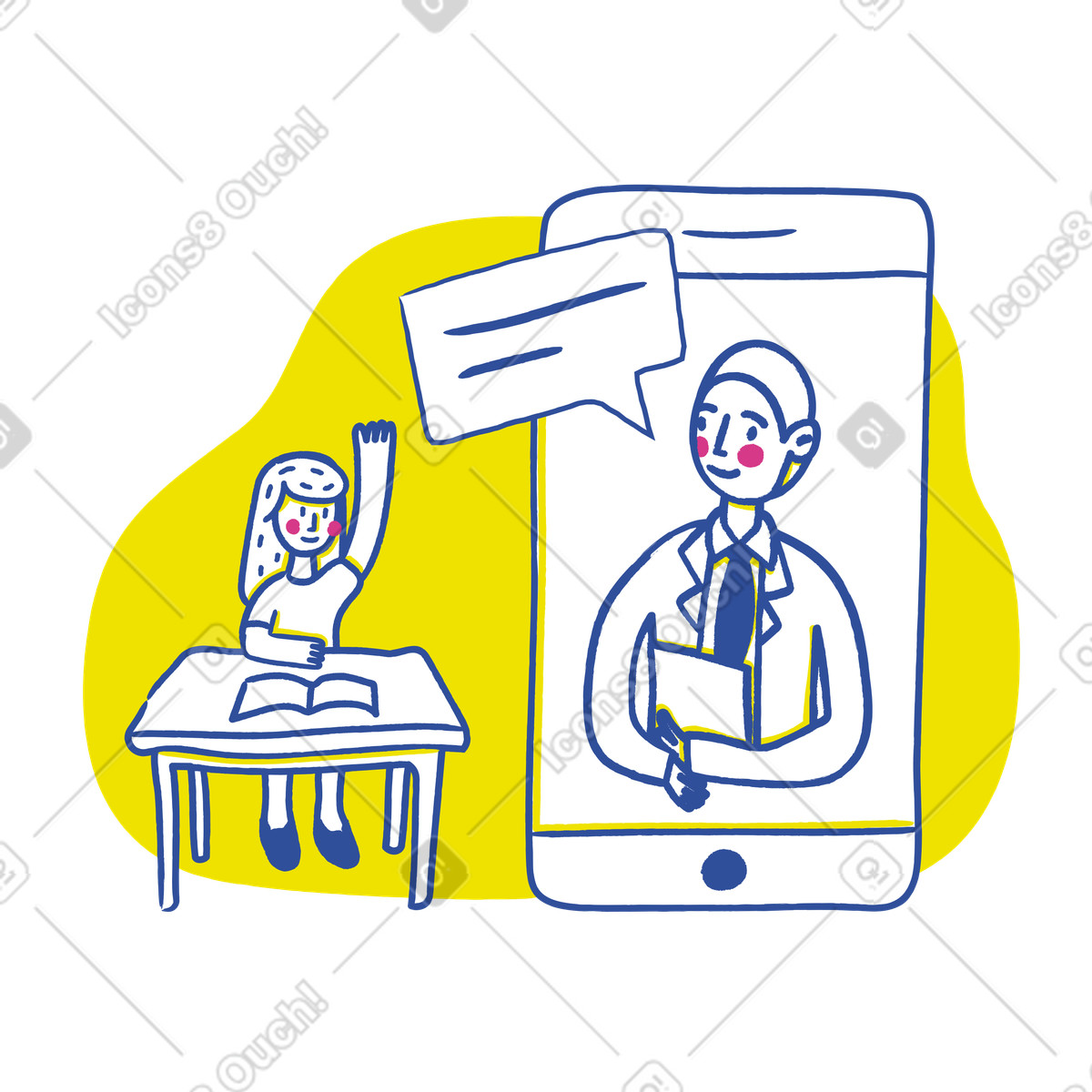 Online school study by phone illustration in Lime style download in PNG, SVG