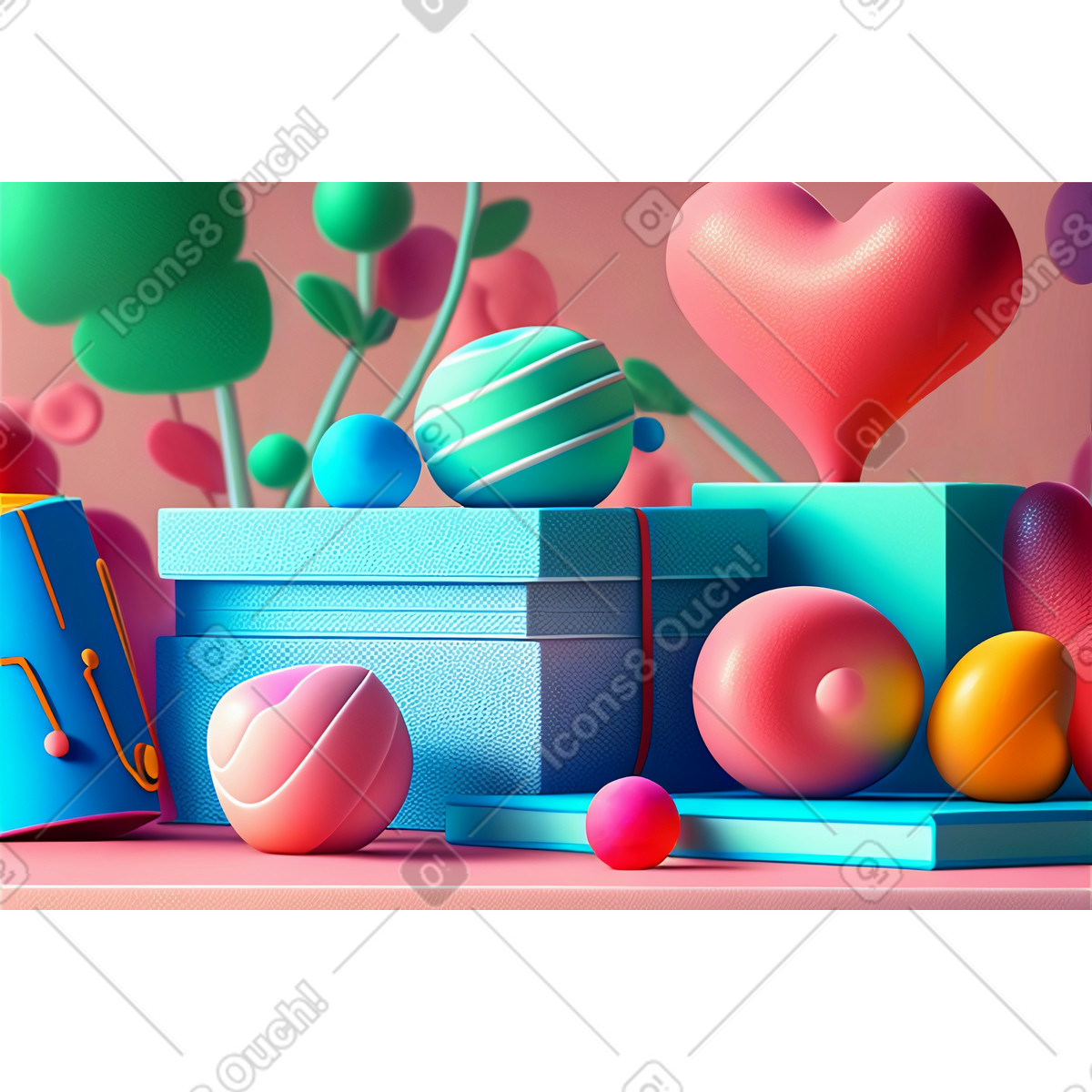 Priorità bassa di giorno biglietti s. valentino 3d con il contenitore regalo ed i cuori illustrazione in stile Experimental scarica in PNG, SVG