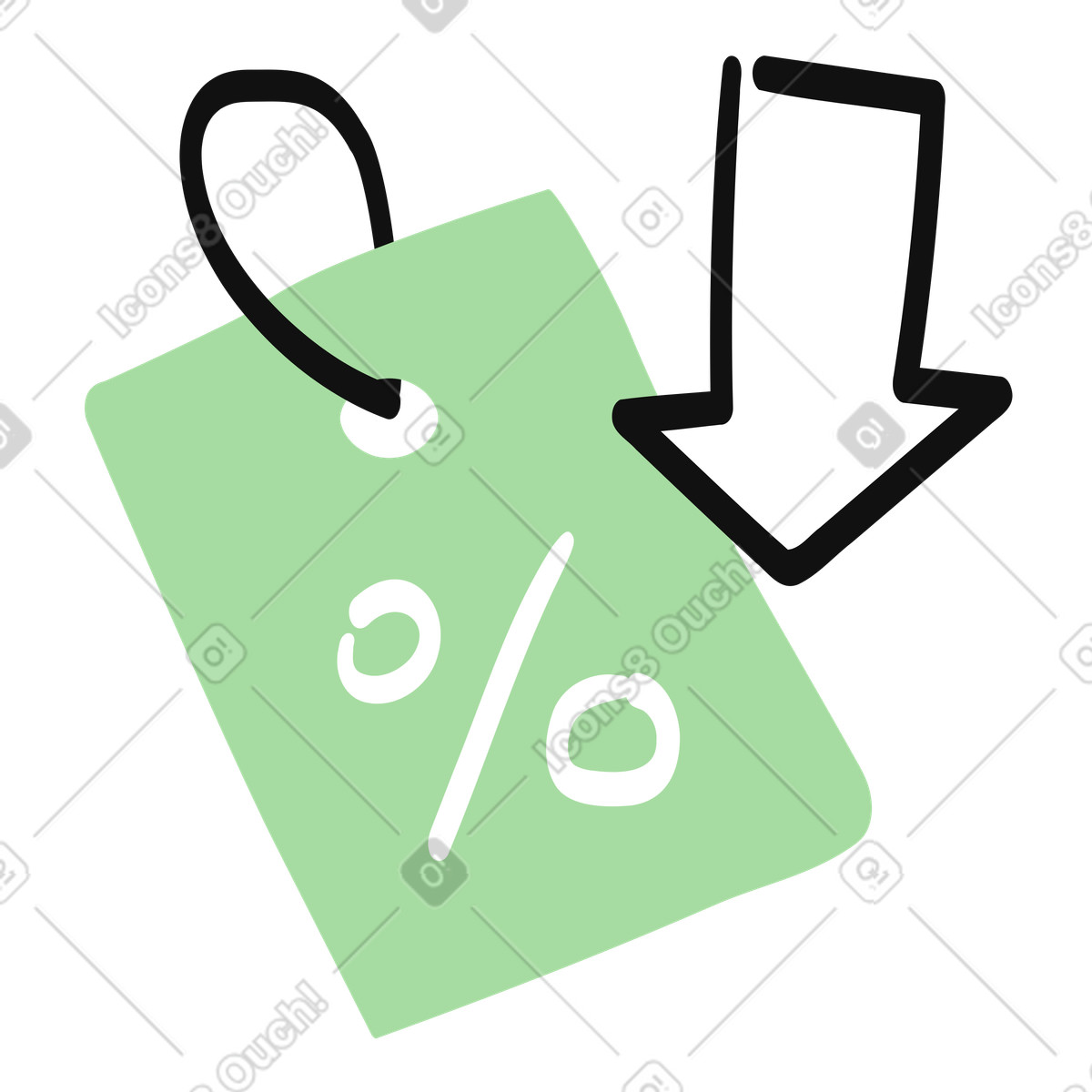 下载 Organic 风格的 Tag discount percent symbol and downward arrow price reduction 插画，支持 PNG、SVG 格式