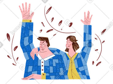 Weloming man and woman waving PNG, SVG