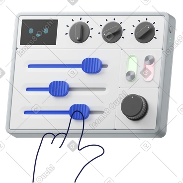 Table de mixage avec curseurs et molettes, contrôle audio et édition du son, paramètres et configuration du système PNG, SVG