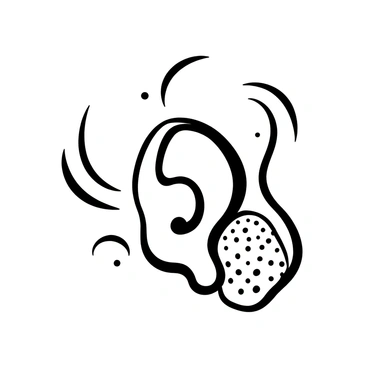 An ear depicted in profile, with a seashell resting gently against it. The seashell has intricate patterns and textures on its surface. Surrounding the ear and seashell, there are flowing lines suggesting sound waves that symbolize the ocean's sounds. The background consists of simple, organic shapes to enhance the natural theme.