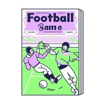 A vintage football game program cover featuring a large illustration of players in action on the field. The players wear traditional football gear, including helmets and uniforms, and are engaged in a dynamic play. The background includes a simple depiction of a football stadium with cheering fans in the stands. Above the illustration, the title "Football Game" is prominently displayed in large typography, elegantly framed by decorative elements. The overall design has a textured appearance, reminiscent of an old printed document.