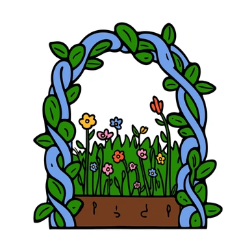 An archway made of intertwining blue vines, with lush green leaves accentuating its curves. The archway is adorned with small, vibrant flowers peeking through the foliage, adding splashes of color. Beyond the archway, a glimpse of a hidden garden can be seen, filled with various plants and flowers in full bloom. Soft sunlight filters through the leaves, casting gentle shadows on the ground, inviting viewers to explore the secret garden beyond the archway.