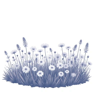 A vast meadow stretches across the scene, dotted with an assortment of wildflowers in different shapes and sizes. The flowers exhibit intricate details, with delicate petals and varying textures. The background features a clear sky above, providing a sense of openness and tranquility. Gentle breezes ripple through the flowers, creating subtle movement in the scene. The foreground is rich with greenery, enhancing the natural beauty of the landscape.
