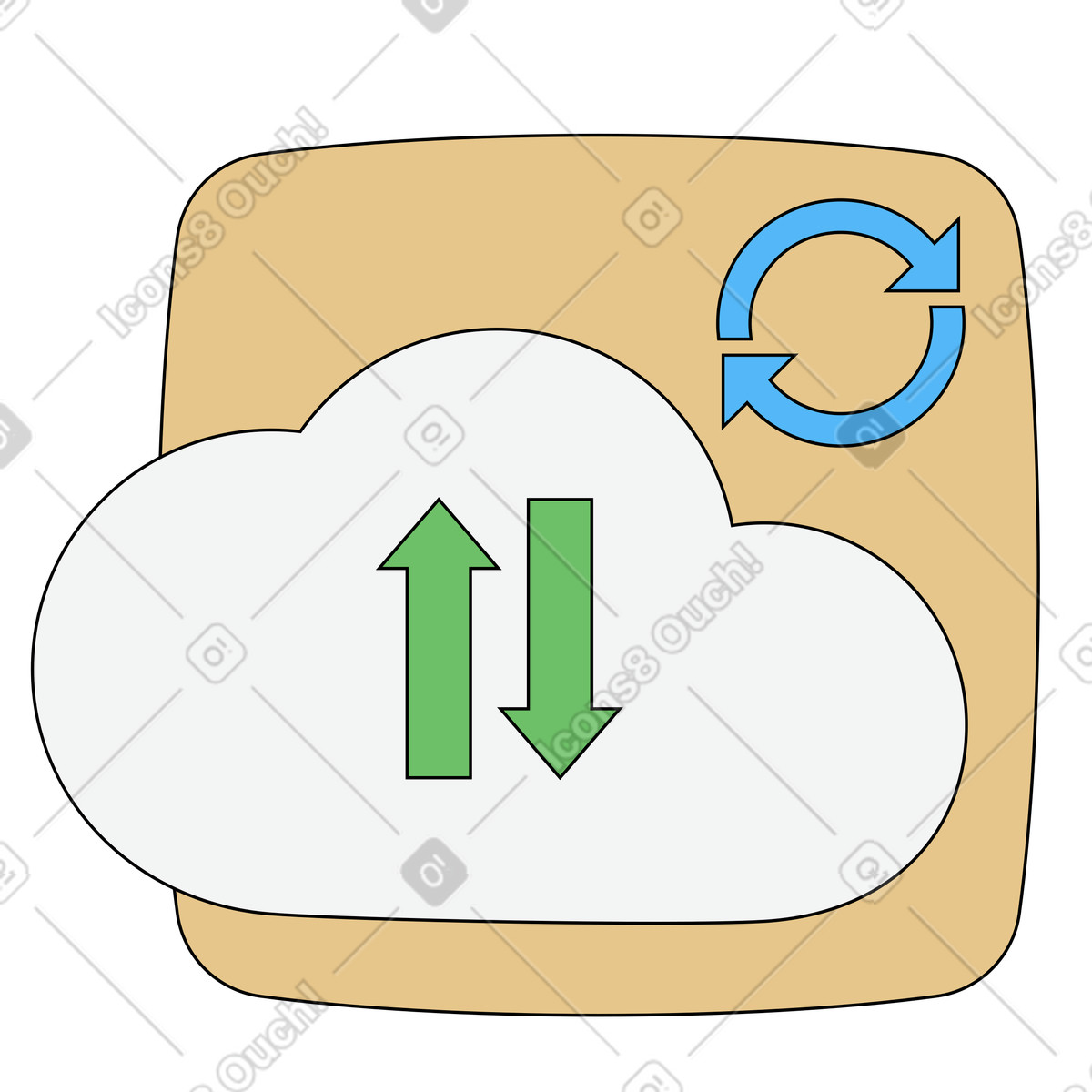 Illustration Processus de synchronisation et sauvegarde du stockage cloud dans le style Kindy à télécharger aux formats PNG, SVG