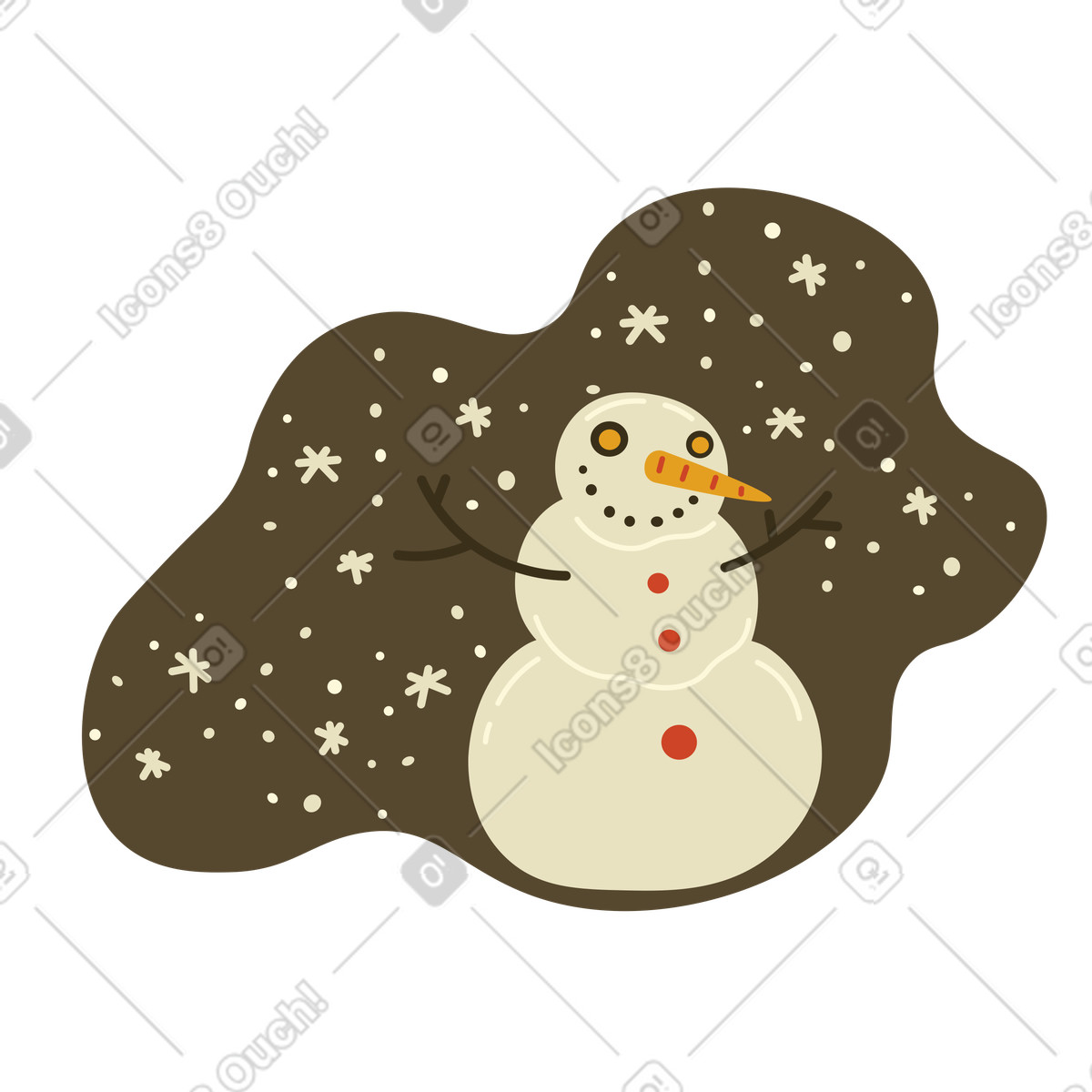 Snowman on the background of snowfall illustration in PNG, SVG