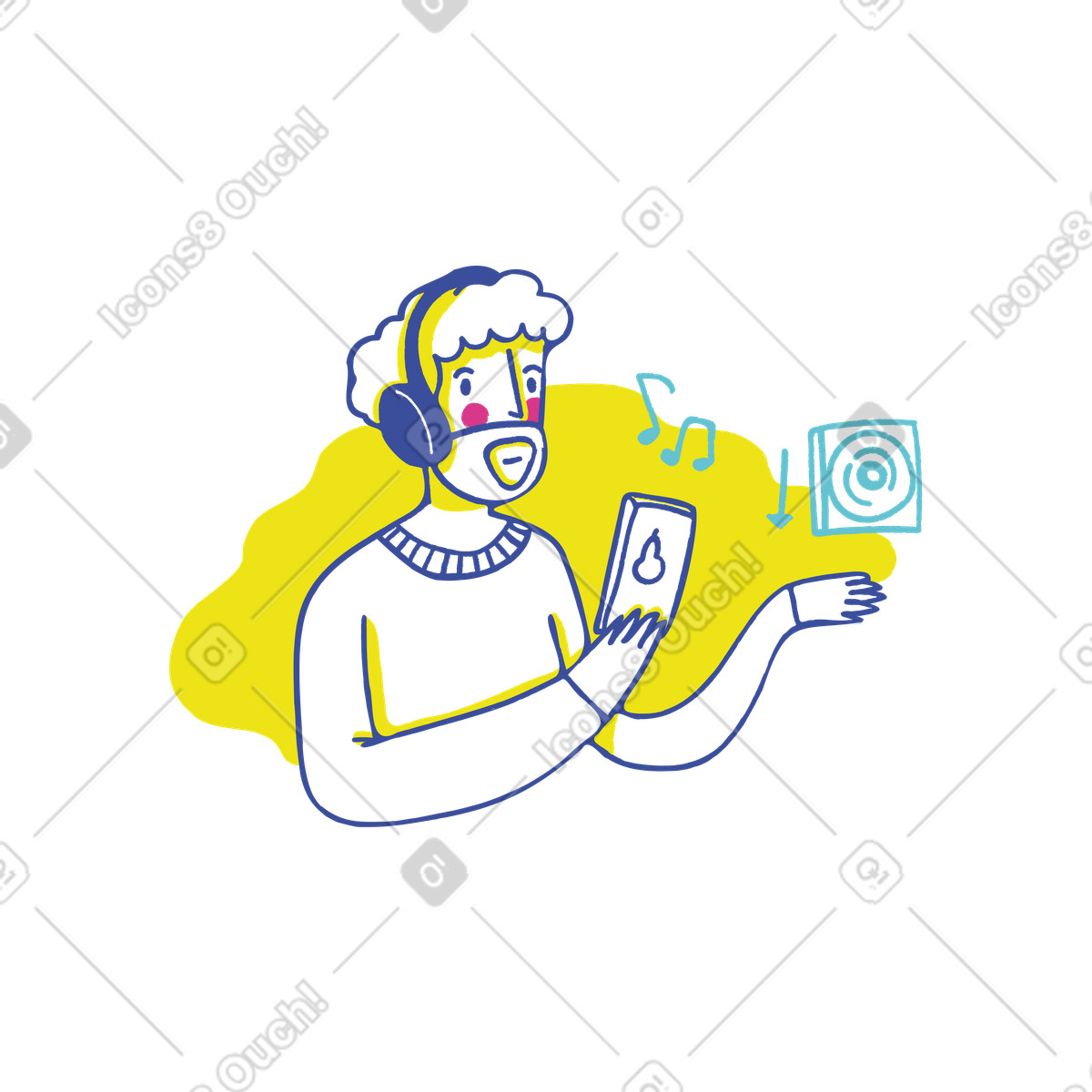 Ilustração de Homem baixando músicas para seu telefone em no estilo Lime baixar em PNG, SVG