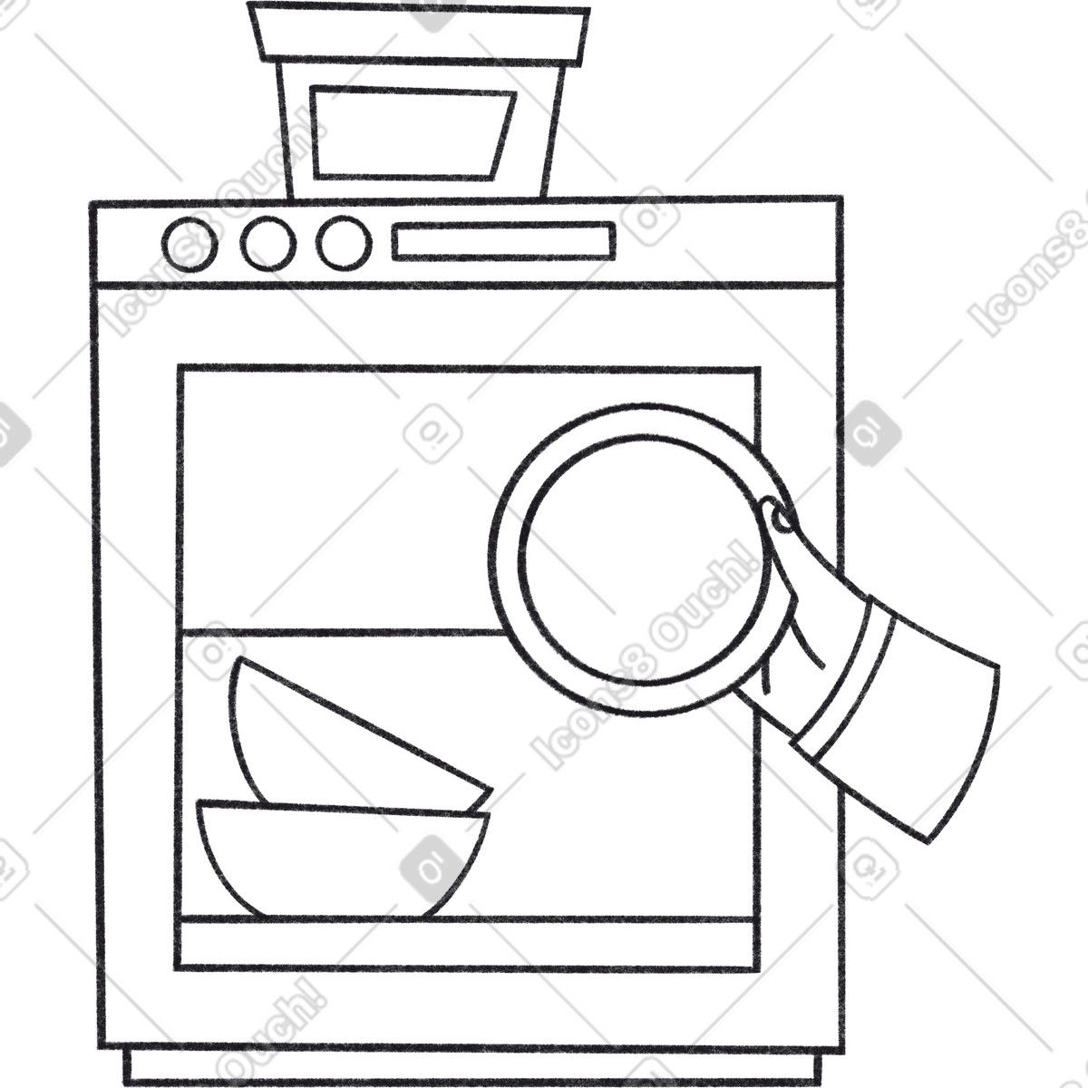 Illustration Man puts a plate in the dishwasher dans le style Bonbon Line à télécharger aux formats PNG, SVG