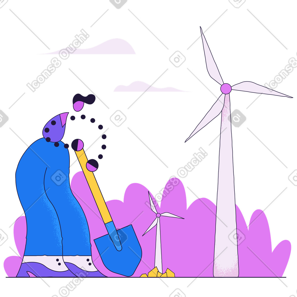 Illustration Planter des éoliennes pour une production d'énergie durable dans le style Conifer à télécharger aux formats PNG, SVG