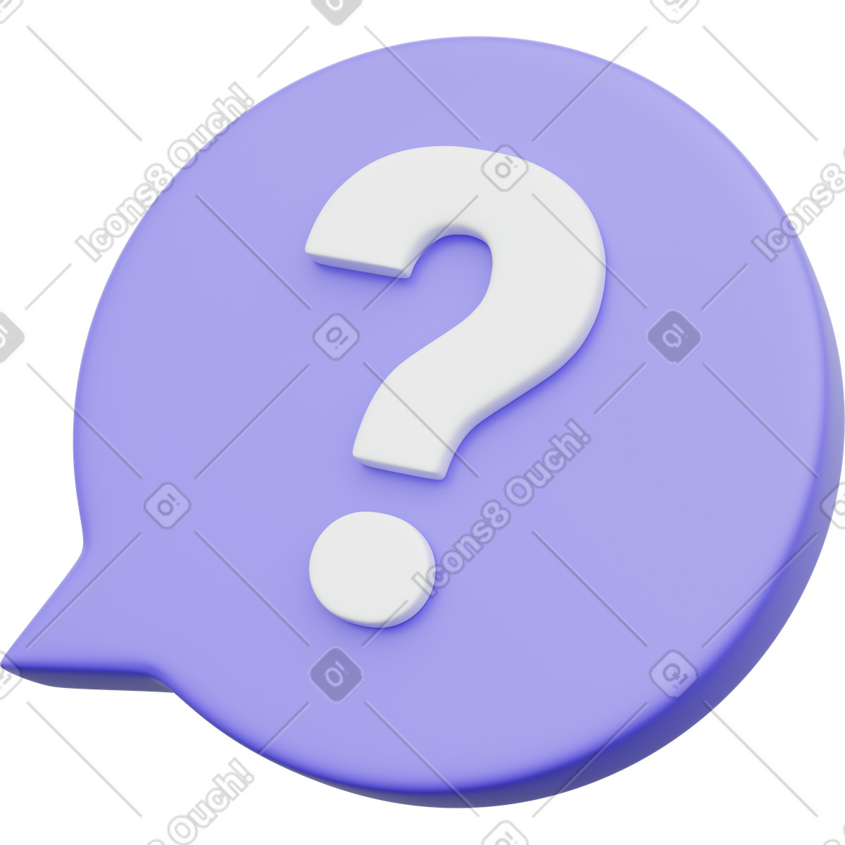 Purple speech bubble with question mark illustration in 3D Playful style download in PNG, SVG