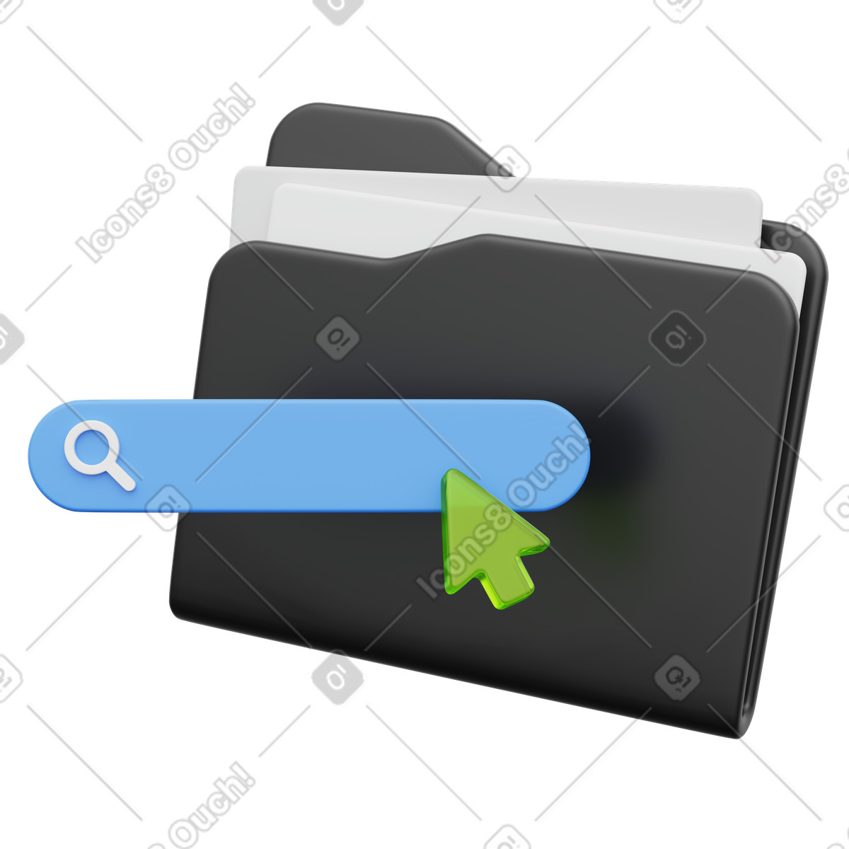 Ilustración File organization folder and search bar for efficient information retrieval en estilo 3D Playful a descargar en PNG y SVG