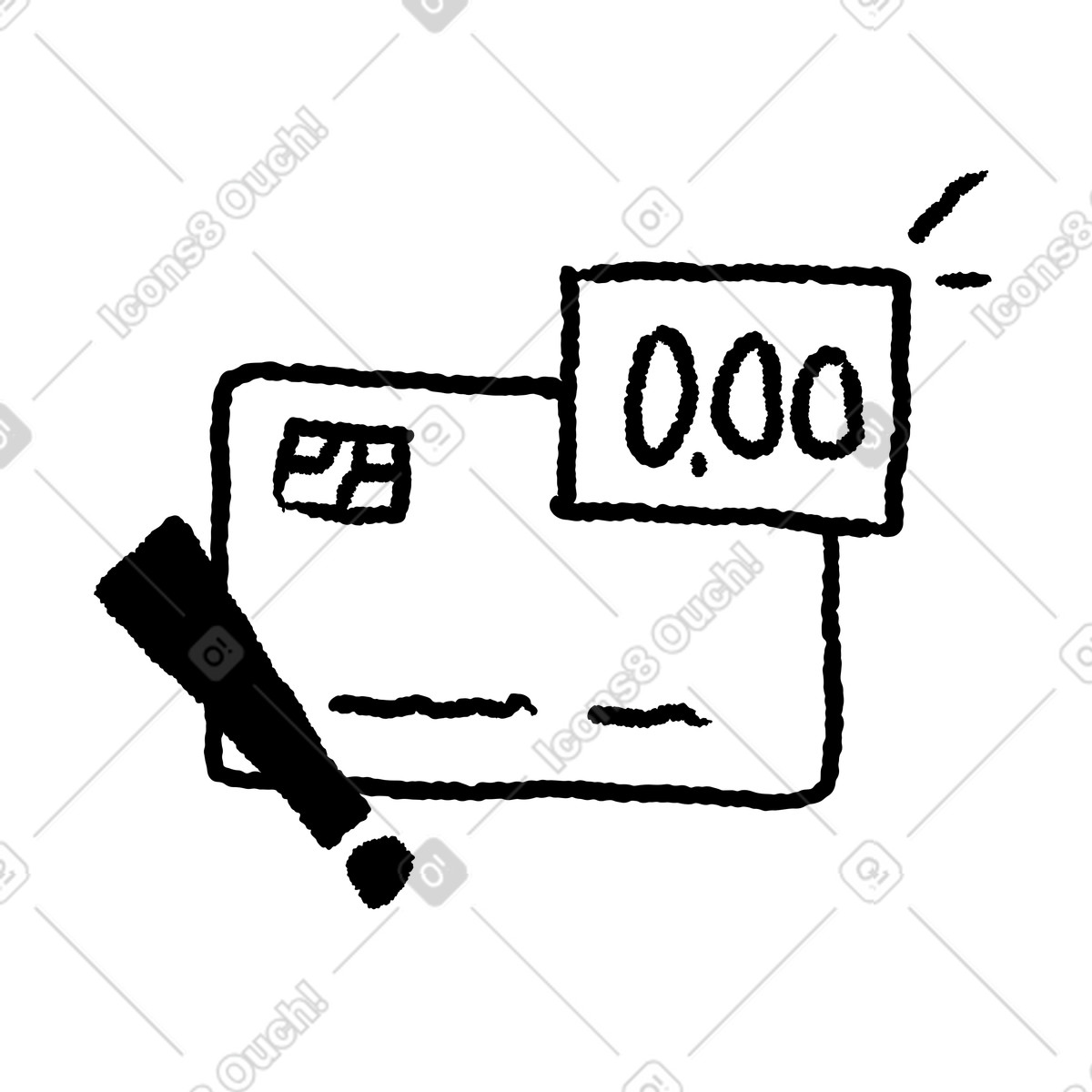 Black Chalk スタイルの Credit card payment with zero balance and exclamation mark のイラストをPNG、SVG形式でダウンロード