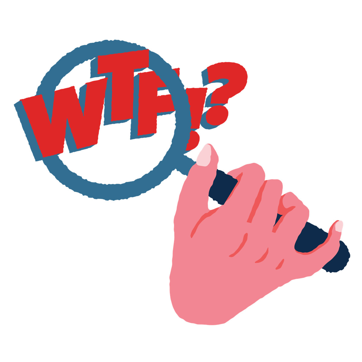 下载 Cherry 风格的 Hand holding magnifying glass over wtf 插画，支持 PNG、SVG 格式
