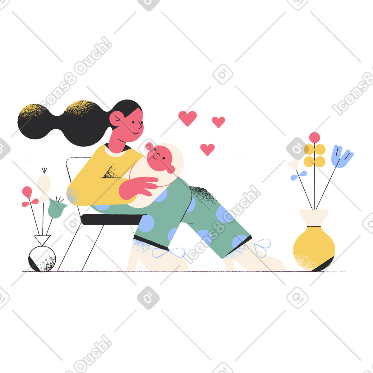 Illustration Une femme tenant un bébé dans ses bras le style Pablo à télécharger aux formats PNG, SVG