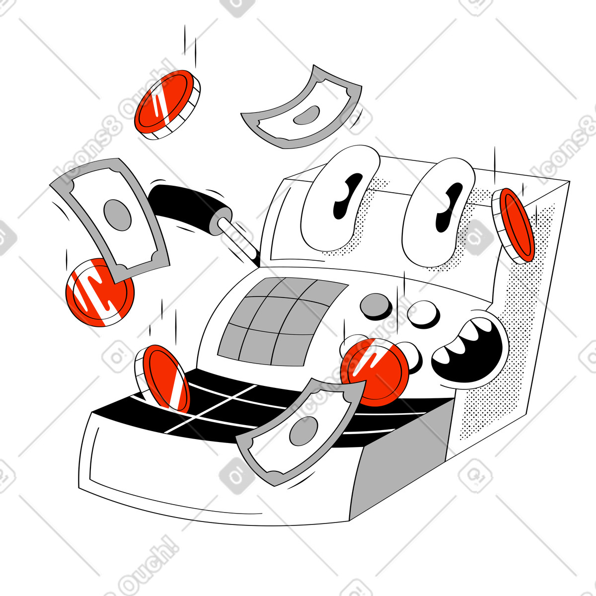 Ilustración Pago procesado y dinero en caja estilo Looney a descargar PNG SVG