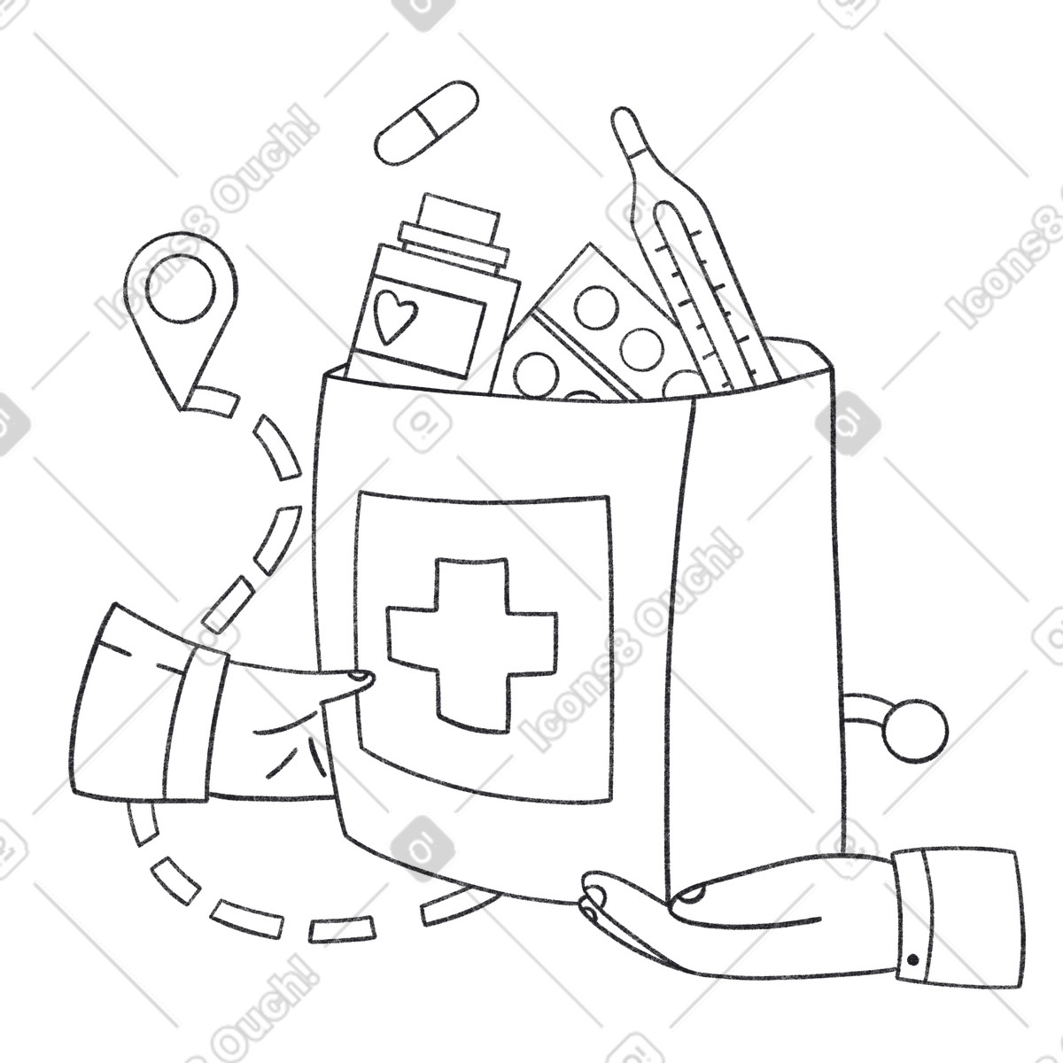 Ilustración Collecting medicines for mutual aid en estilo Bonbon Line a descargar en PNG y SVG