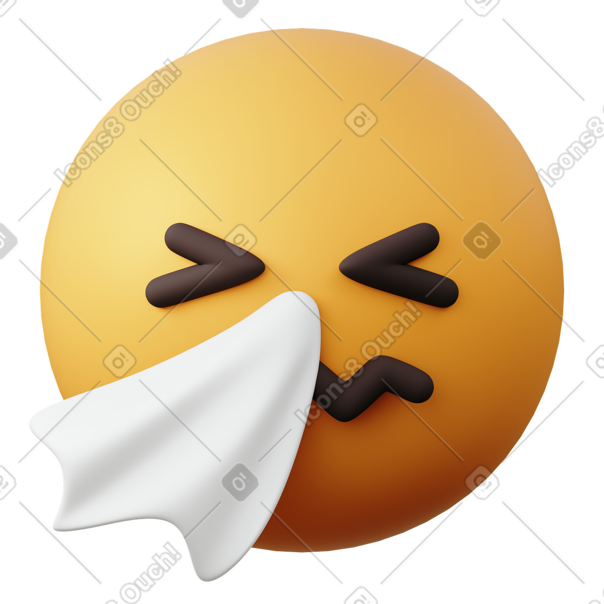 3D Sugary 스타일의 Emoji sneezing face 일러스트레이션 PNG, SVG 다운로드