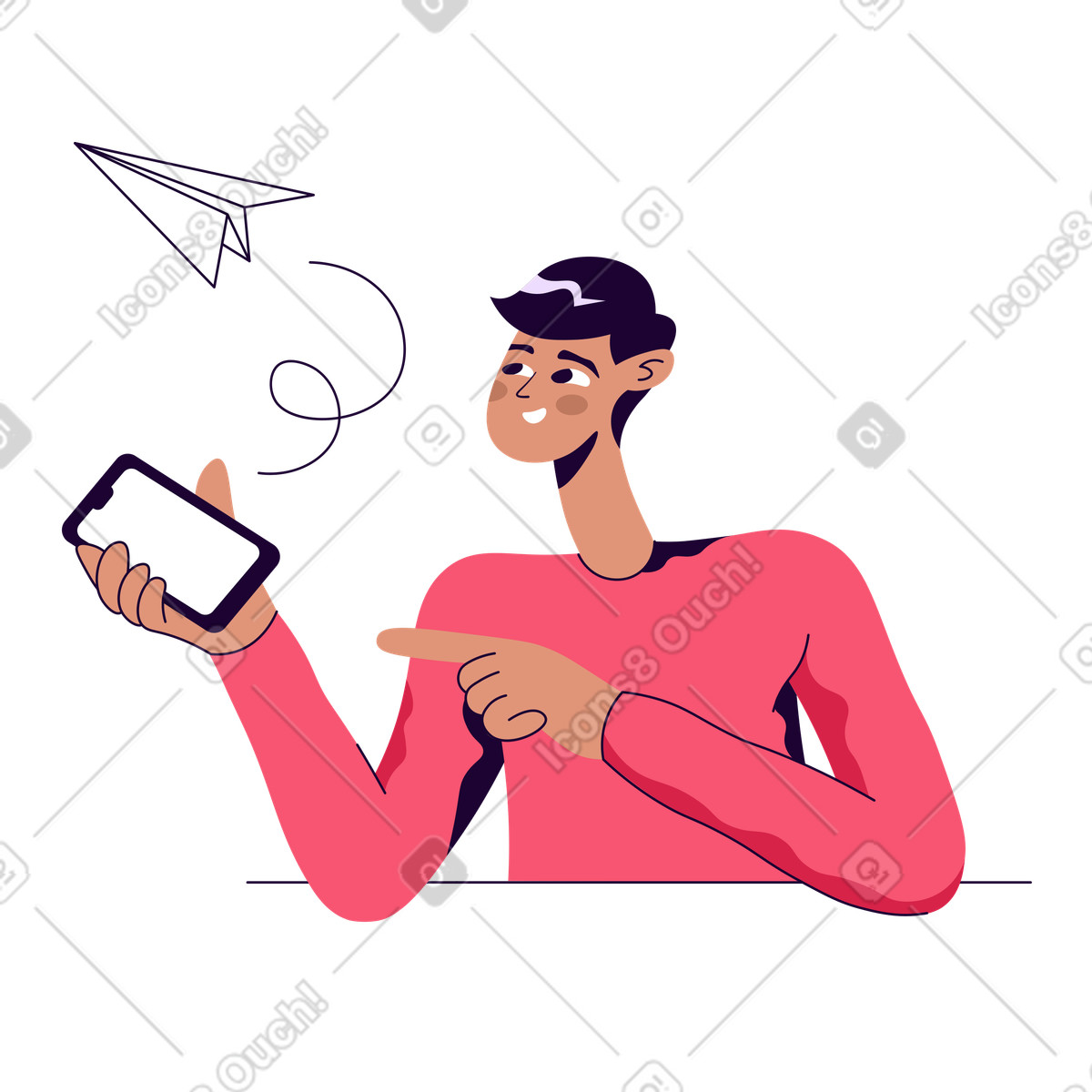 Guy invia un messaggio dal telefono illustrazione in stile Martina scarica in PNG, SVG