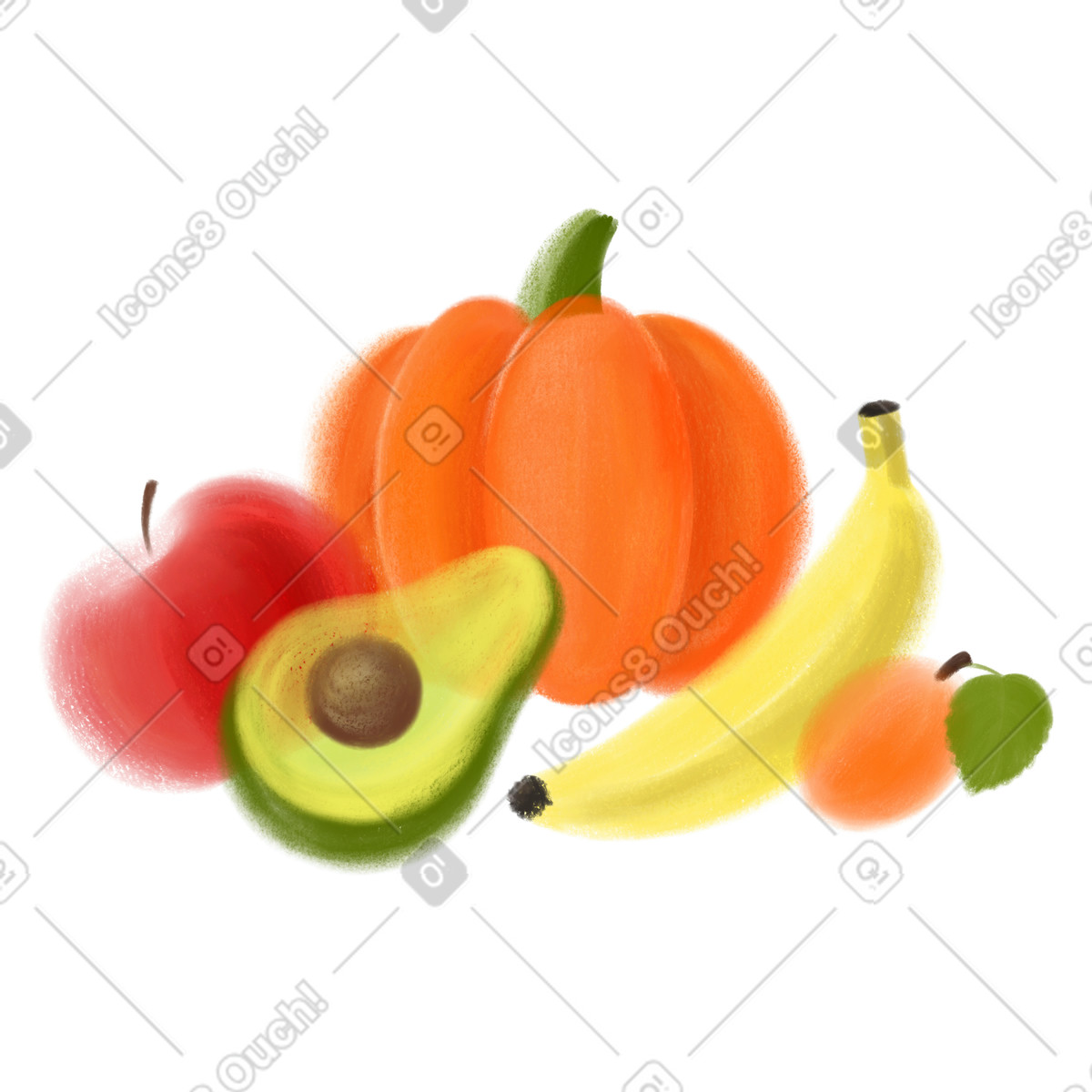 Autumn harvest, fruits and vegetables illustration in Mushy style download in PNG, SVG