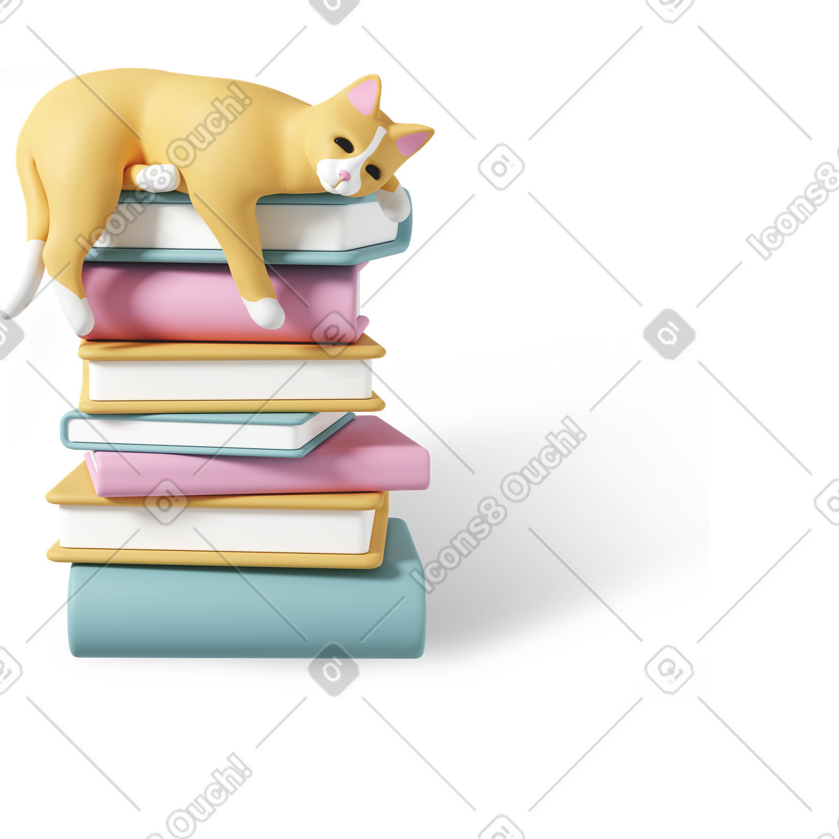 3D Casual life 스타일의 Cat lying on books 일러스트레이션 PNG, SVG 다운로드