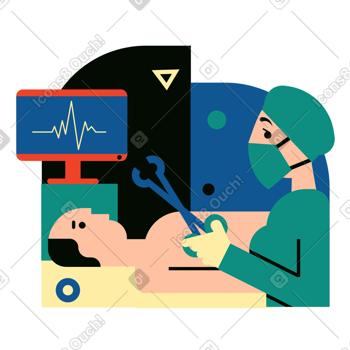 Arzt führt eine operation an einem patienten durch-Illustration im Polar-Stil als Download in PNG, SVG