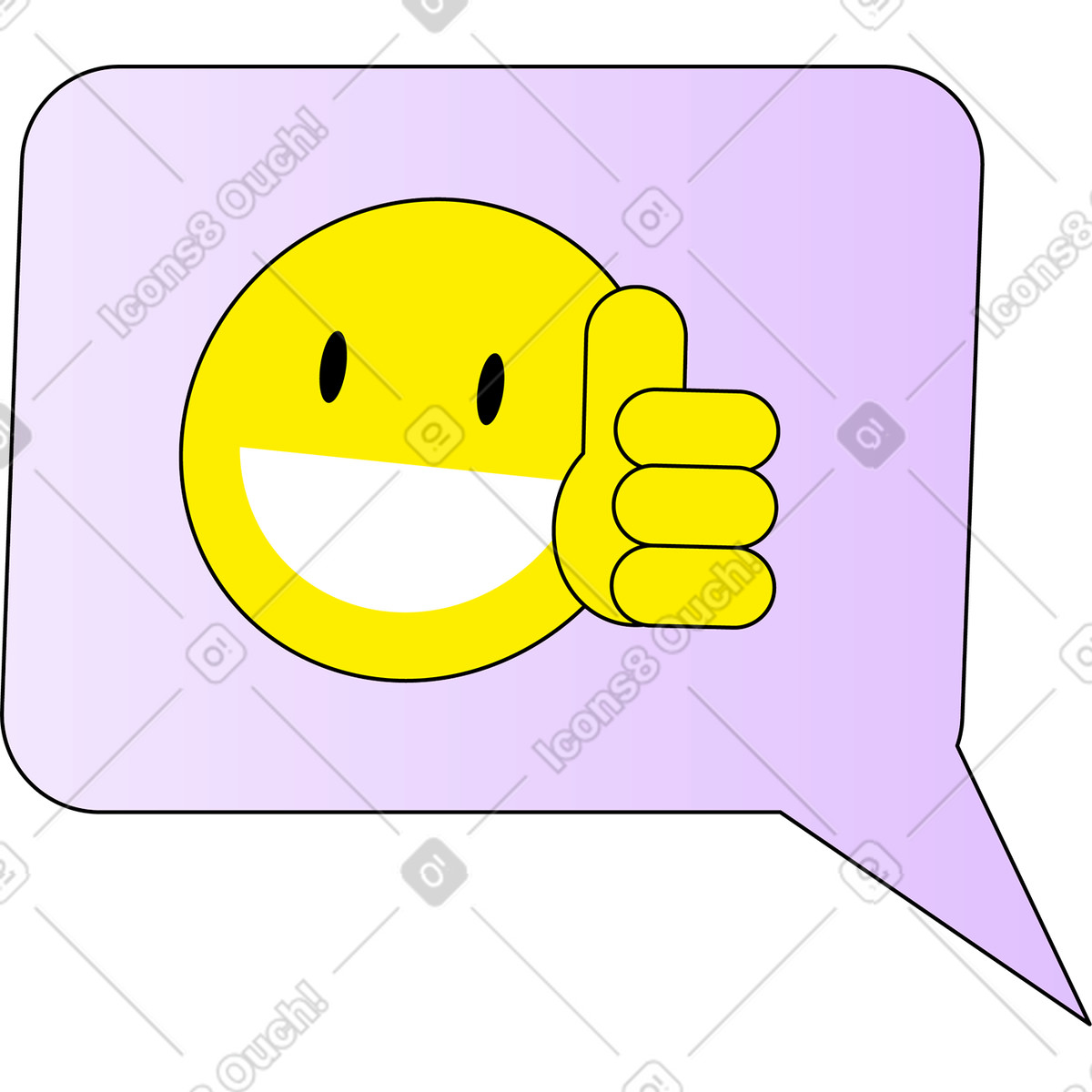Ilustración Bocadillo de diálogo con emoji cara feliz en estilo Pop a descargar en PNG y SVG