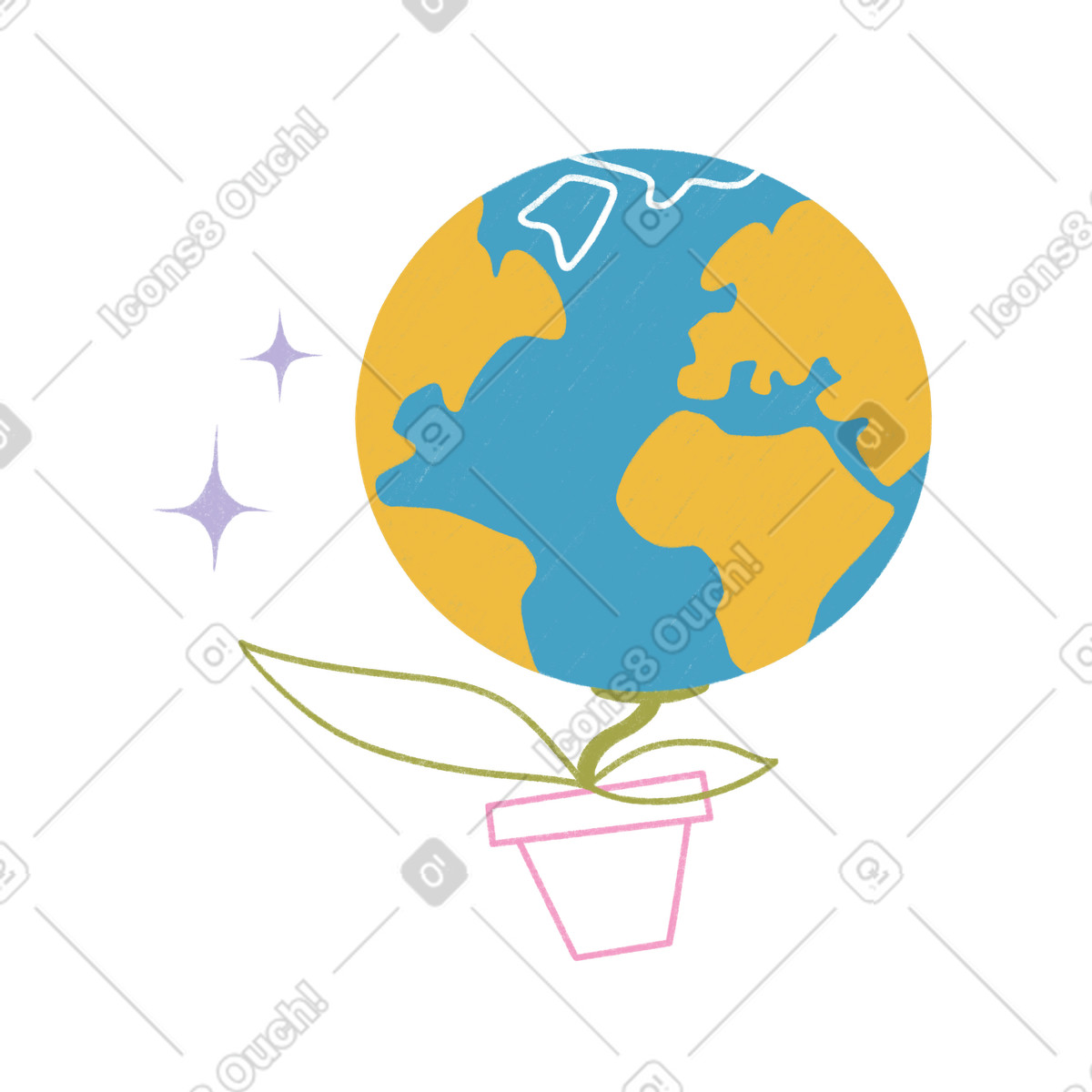Planet Earth in flower pot, Ecology and environmental sustainability illustration in Tutti style download in PNG, SVG