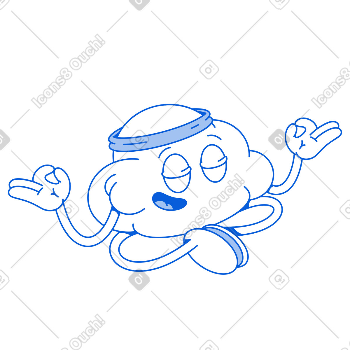 Ilustração animada de Smiling cloud practicing yoga, Meditation and stress relief em no estilo Handy Line para baixar em GIF, Lottie (JSON), AE
