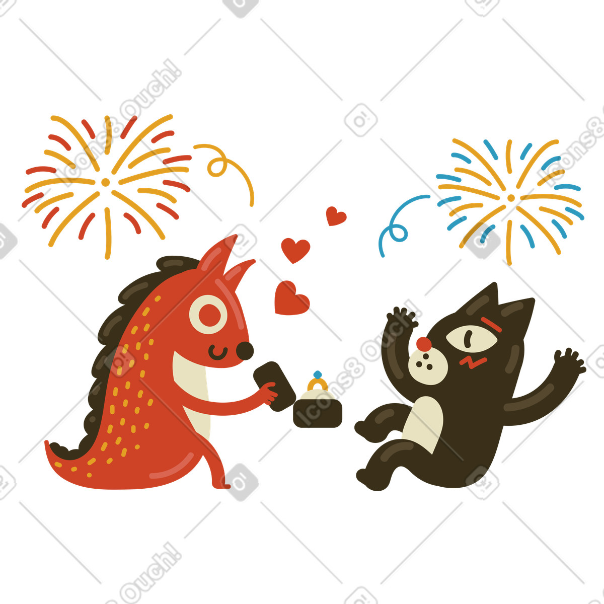 Ilustração de Pedido casamento sob o espetáculo fogos artifício em no estilo Arabica para baixar em PNG, SVG