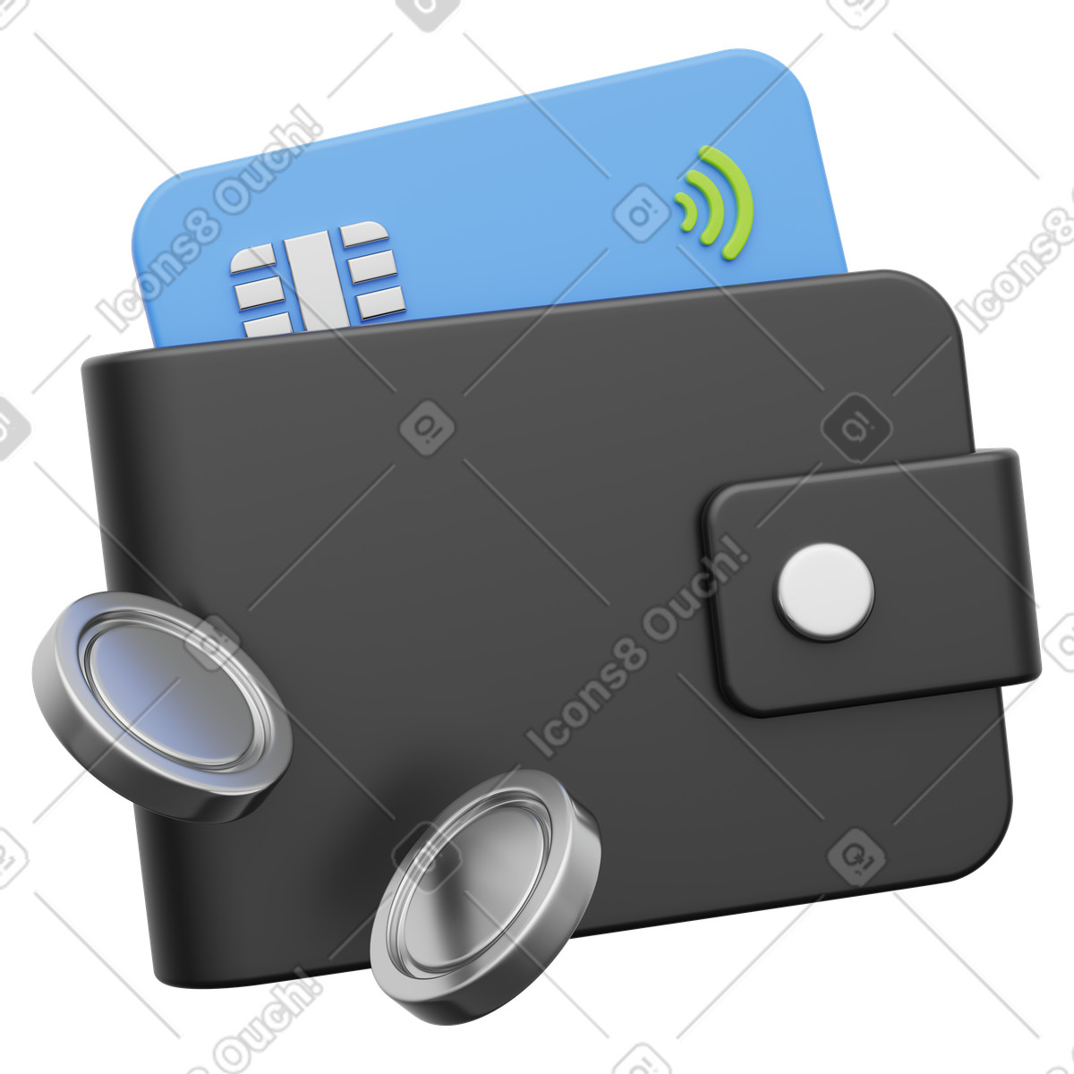Expense tracking and financial transactions, Wallet with coins cards illustration in 3D Playful style download in PNG, SVG