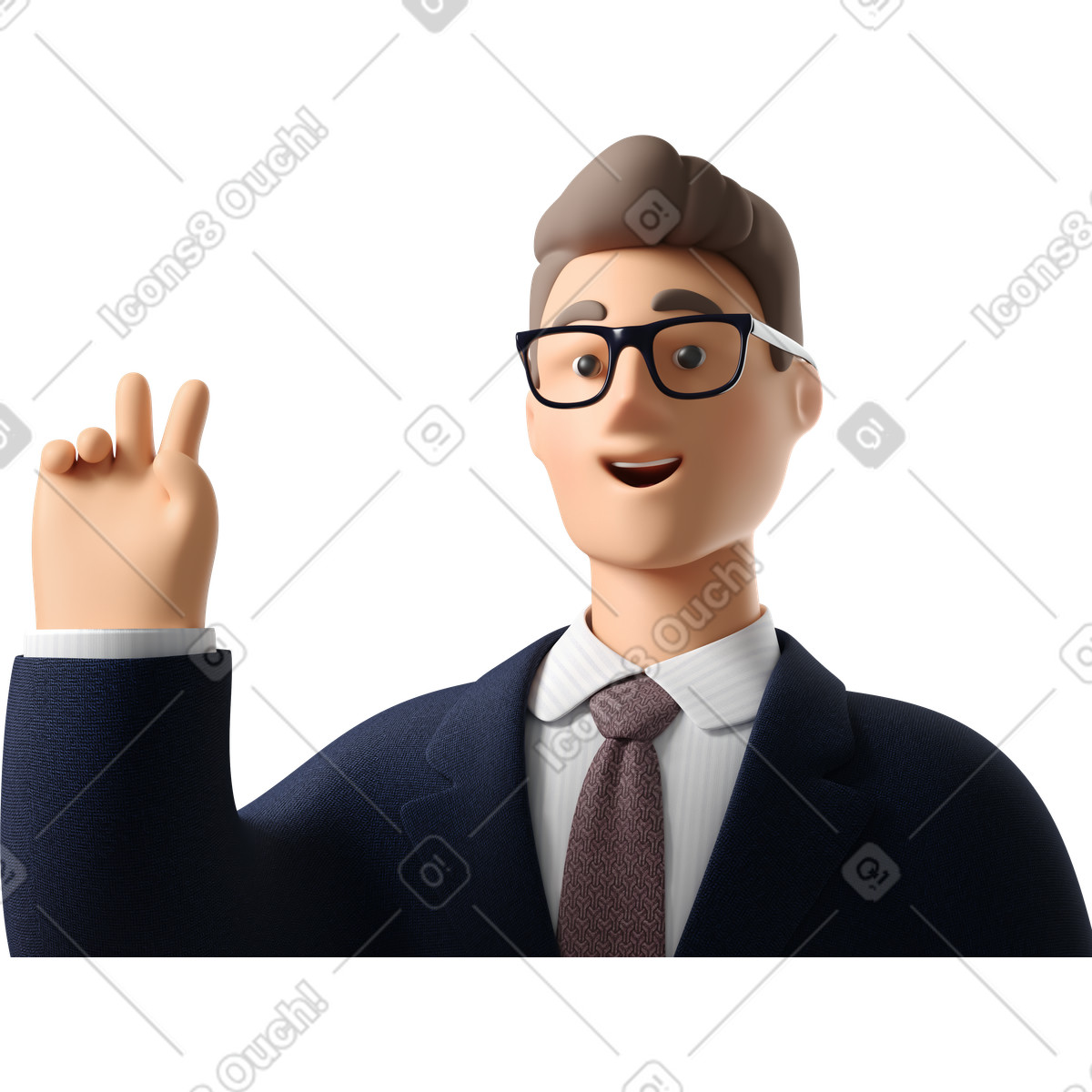Ilustração de Close up of businessman in dark blue suit with peace sign hand em no estilo 3D Business para baixar em PNG, SVG