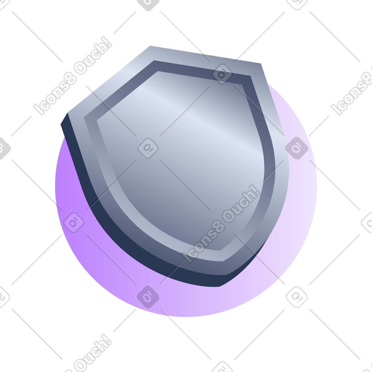 Silver shield icon, online safety and privacy defense illustration in Lucent style download in PNG, SVG