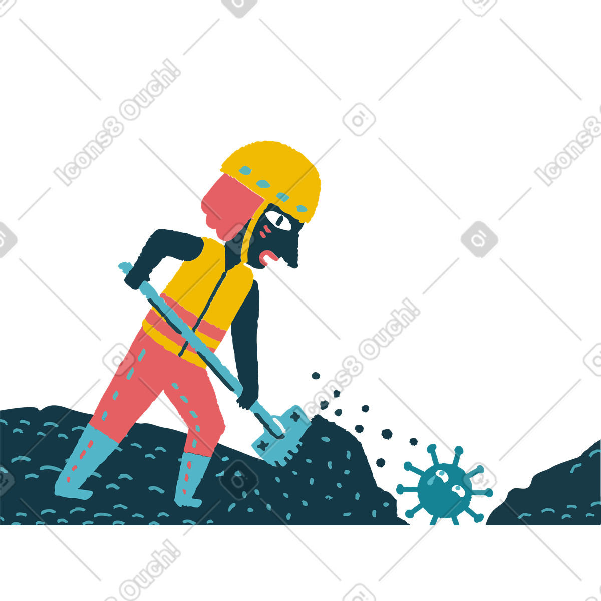 Burying coronavirus illustration in Flamenco style download in PNG, SVG