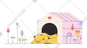 Dog sleeping in kennel PNG, SVG