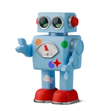 A blue robot with colorful buttons and eyes - 3D Stickle style illustration