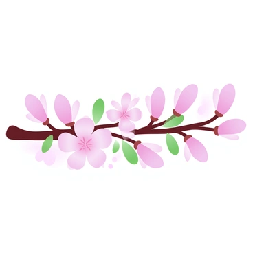 A branch of a magnolia tree extends horizontally, adorned with numerous budding pink flowers. Each flower is in varying stages of bloom, showcasing delicate petals that gradually unfold. The branches have rich brown bark that contrasts with the soft pastel colors of the flowers. Some leaves are starting to emerge, adding a fresh green hue to the scene. The background is softly blurred, emphasizing the vibrant pink blossoms on the branch.