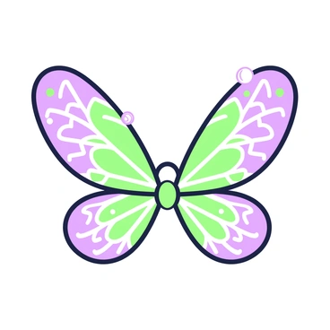 A close-up view of a pair of fairy wings. The wings are translucent and feature intricate patterns that resemble delicate lacework. Sunlight glimmers off the surface of the wings, highlighting their details and creating a sparkling effect. Each wing has a slight curve, and the edges are finely shaped, giving them an ethereal appearance. Tiny beads of dew rest on the wings' surface, catching the light and adding to the overall shimmer. The background is softly blurred to emphasize the wings as the main focus of the image.
