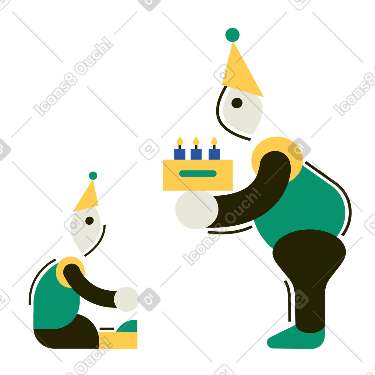 Parent celebrating child's birthday with cake illustration in Spot style download in PNG, SVG