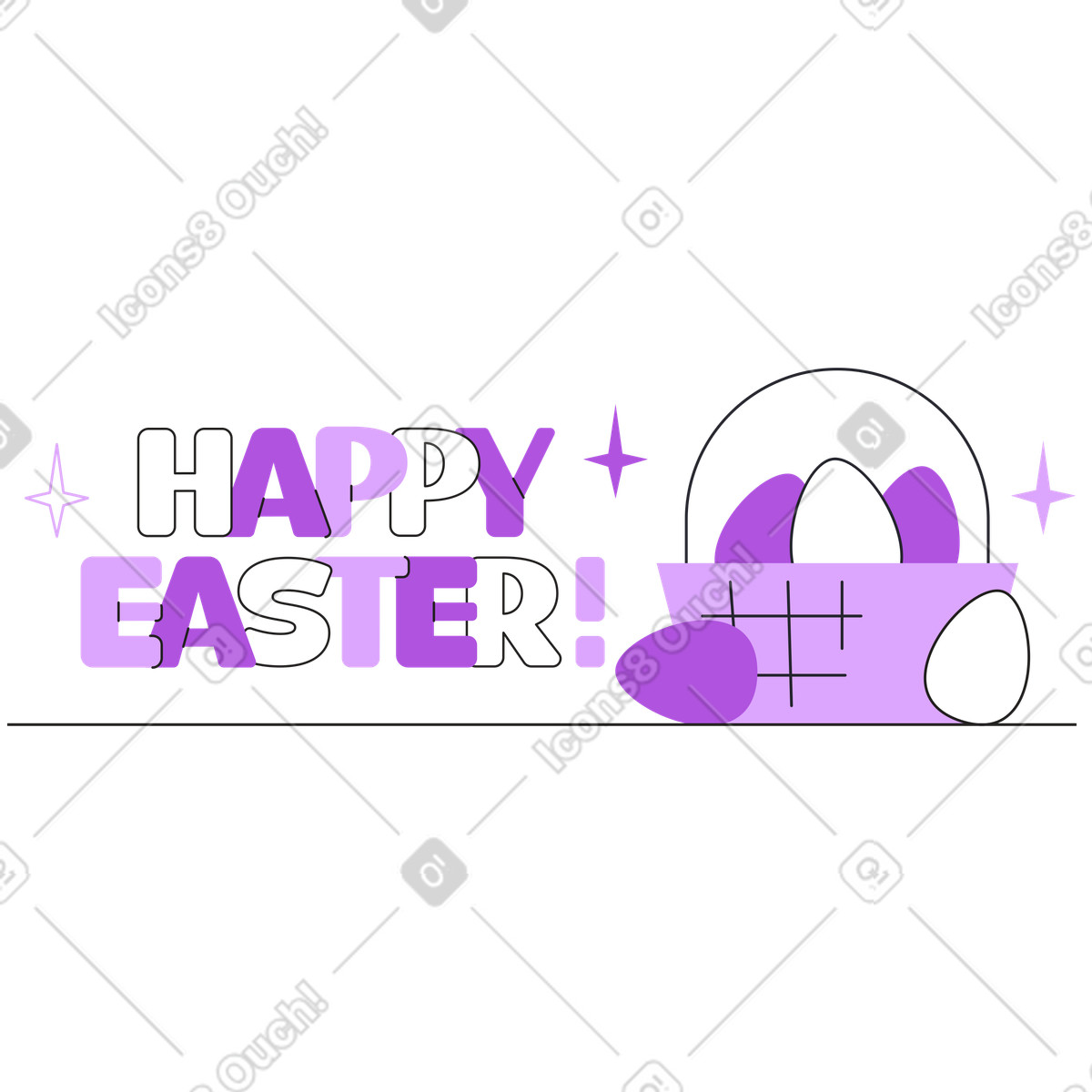 Schriftzug „frohe ostern“ mit text „ostereierkorb“.-Illustration im Grapy-Stil als Download in PNG, SVG